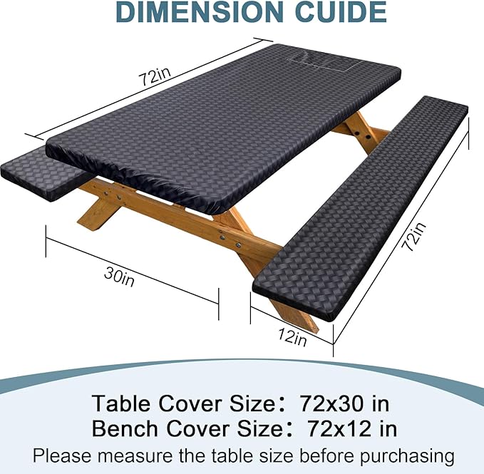 Picnic Table Cover with Bench Covers Portable Tablecloth Built-in Storage Pocket Picnic Table Covers with Elastic Waterproof Camping Essentials for RV Camping