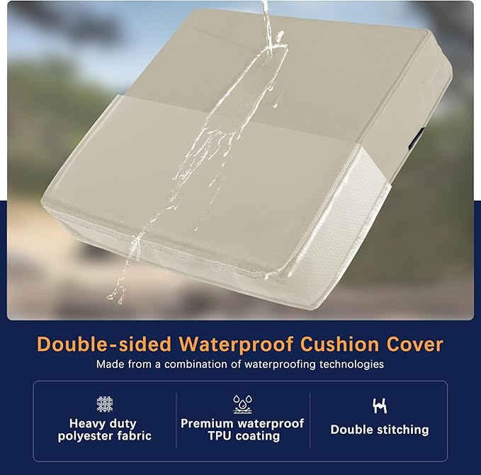 Favoyard Outdoor Seat Cushion Set 19 x 19 Inch Waterproof & Fade Resistant Patio Furniture Cushions with Removable Cover Deep Seat & Back Cushion with Handle and Adjustable Straps for Chair Sofa Couch