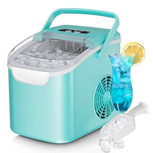 Countertop Ice Maker, 26 lbs/Day ice Production, 2 Sizes, 8 ice Cubes in 6 Minutes - Portable Mini, Energy Efficient, with Basket/Scoop for Home/Party/Travel/Camping/Bar