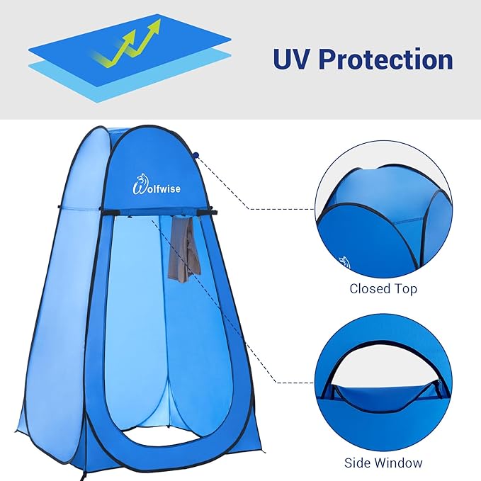 Wolfwise Pop Up Changing Tent for Beach, Camping Portable Shower Tents, Outdoor Privacy Bathroom, Change Dressing Clothes Porta Potty Tent Pop Up Instant for Camp, Toilet, Blue