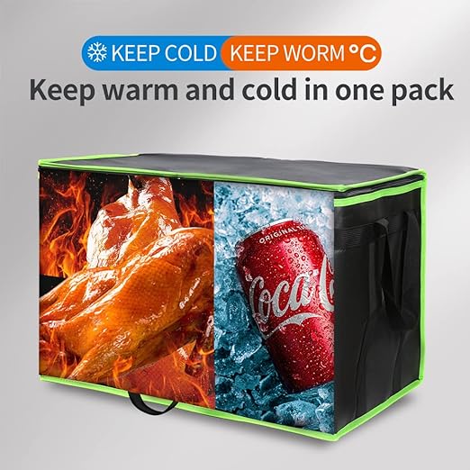 Bodaon 5-Pack Cooler Insulated Food Delivery Bag for Doordash/Uber Eats, XXX-Large Thermal Bags for Catering/Hot Pizza, Travel/Camping/Picnic Basket，Grocery Reusable Warmer Frozen, Black-Green Edge