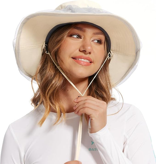 BASSDASH UPF 50+ Mosquito Net Hat with Stowable Neck Flap for Men Women Outdoor Fishing Hiking Camping Gardening FH17