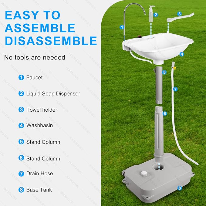 Portable Sink Hand Wash Station - 18L Capacity With USB Port or Battery Powered, Lightweight Outdoor Sink for Travel, Outdoor, Camping - Includes Soap Dispenser & Towel Holder