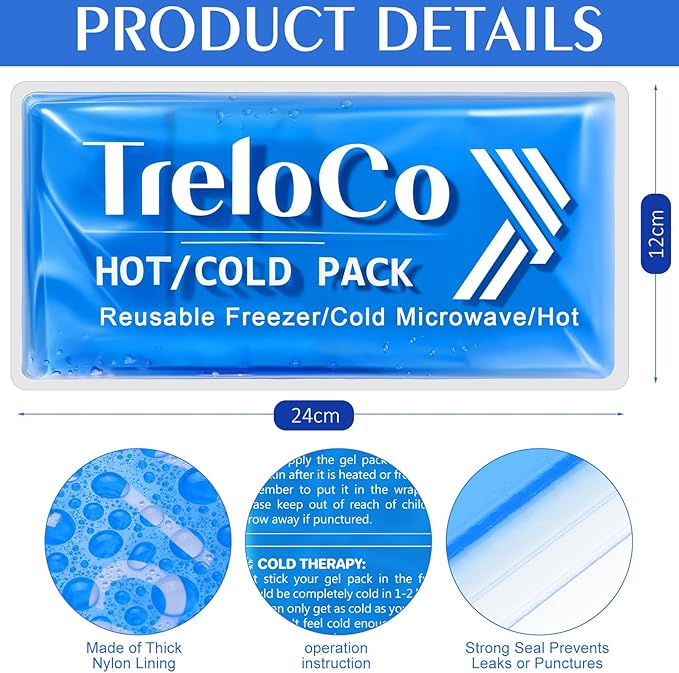 TrelaCo 10 Pcs Gel Ice Packs Reusable 9.4" x 4.7" Soft Flexible Ice Pack for Injuries Hot and Cold Compress for Knee Shoulder Head Neck Ankle Wrist Elbow Arm Foot Headaches Surgery