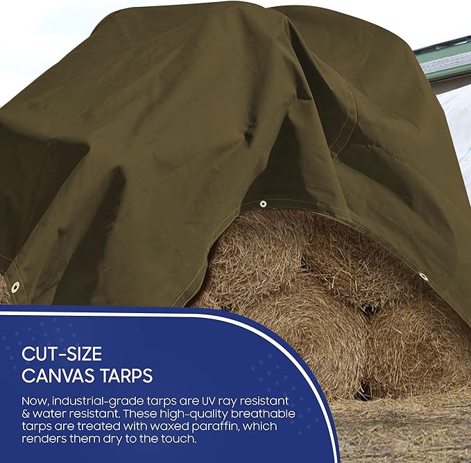 Tarps Now 10x10 ft Heavy Duty Canvas Tarp| 18 MIL Industrial Grade Fabric, Tear Resistance, Reinforced Edges, Brass Grommets | Ideal for Construction, Trucking, Manufacturing, Automotive –Olive Color