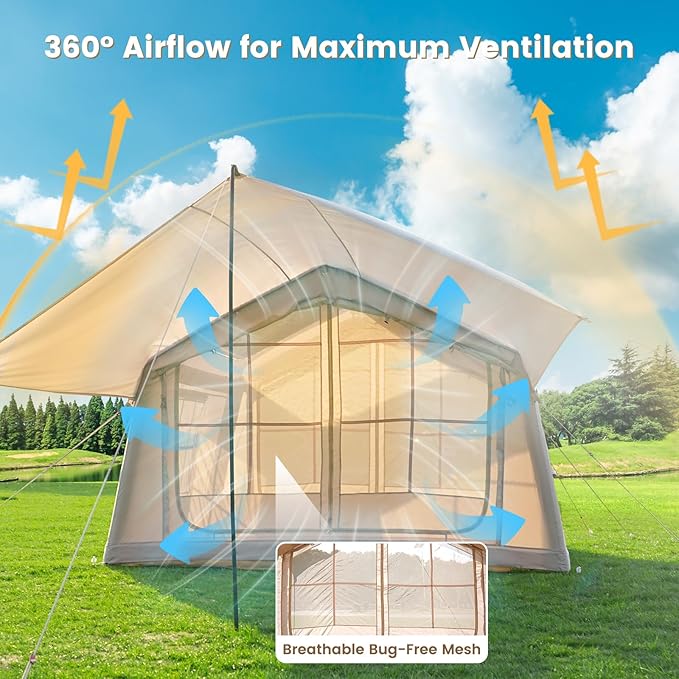 ABORON 2/6/8 Person Inflatable Camping Tent, Easy Setup Blow Up Tent with Hand Pump, PU3000mm Waterproof & Breathable 4 Season Glamping Tent for Outdoor Camping