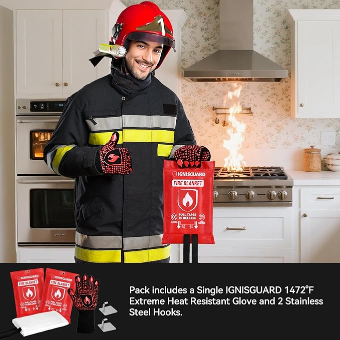 Emergency Fire Blanket for Home and Kitchen, 2-Pack 40"x40", Fiberglass Fire Blankets Emergency for Home BBQ Grill Camping Car Office Warehouse Picnic Fireplace Fireproof Survival Safety