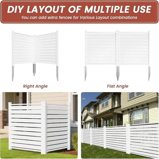 LILYPELLE 38in W x 42in H Air Conditioner Fence, 2 Panels PVC Outdoor Privacy Screen with Metal Stakes, Outside Trash Can Pool Equipment Enclosure Panels Decorative Fences