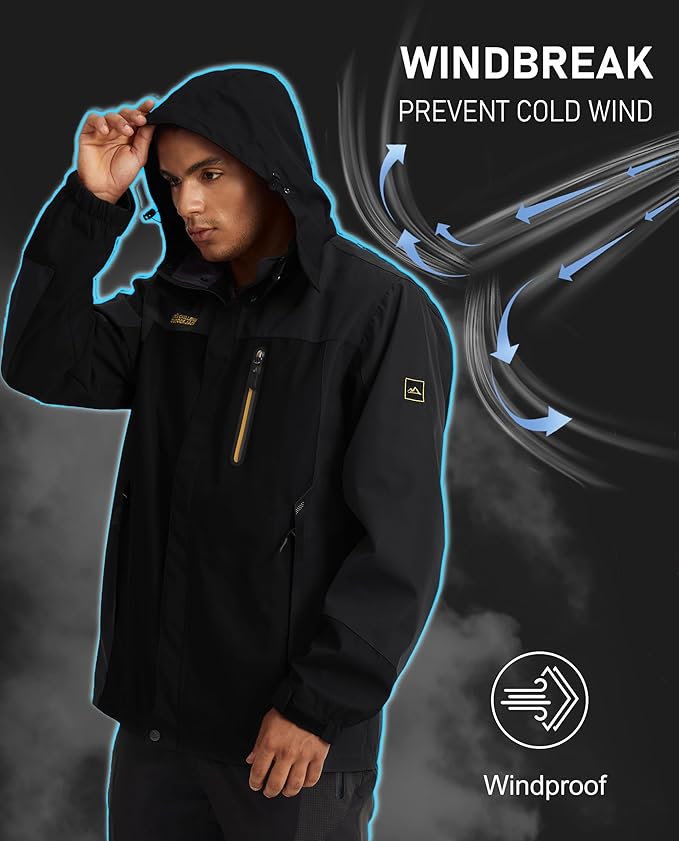 MAGCOMSEN Men's Hooded Windproof Water Resistant Rain Jacket Windbreaker 5 Pockets for Hiking,Fishing,Travel