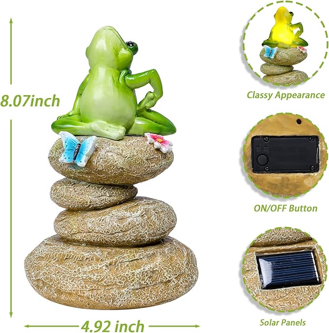 Solar Garden Statues Outdoor Frog Decor, Garden Sculptures Stones Solar Statue Novelty Yoga Frog Figurine Decoration for Patio Yard Porch Art Home Decor