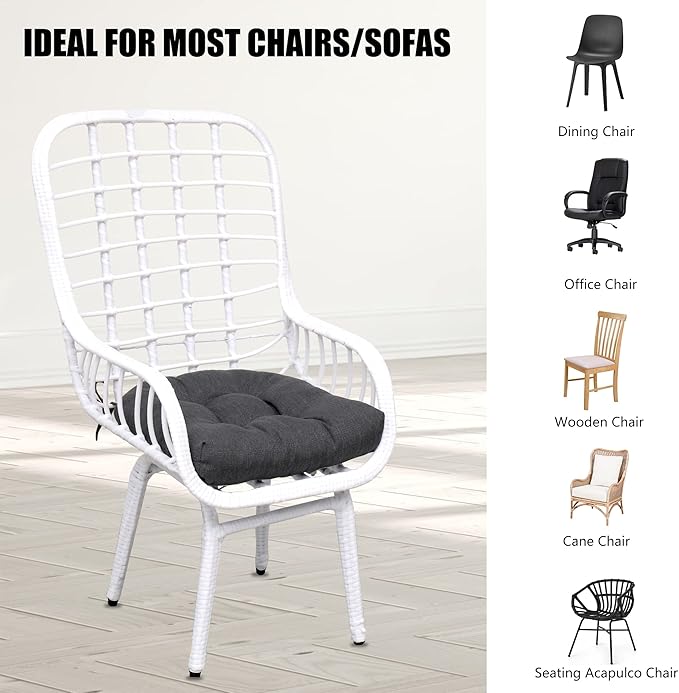 RACE LEAF Outdoor Seat Cushions Set of 2, 19" x 19" Square Patio Cushions, Plump Filling Tufted Water-Resistant Olefin Chair Seat Cushion with Ties for Non-Slip Support, Gray