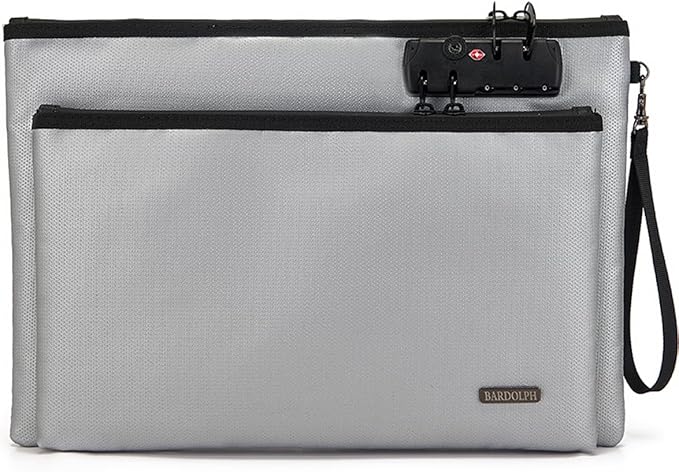 Fireproof Document Bag, Fireproof Money Bag with Lock and Zipper for Cash, FireproofBag Money Pouch, Fire Safe CashBag BankerBag, Notary Supplies (silvery, Large)