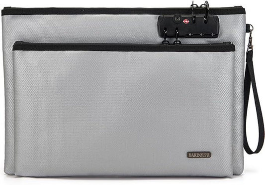 Fireproof Document Bag, Fireproof Money Bag with Lock and Zipper for Cash, FireproofBag Money Pouch, Fire Safe CashBag BankerBag, Notary Supplies (silvery, Large)