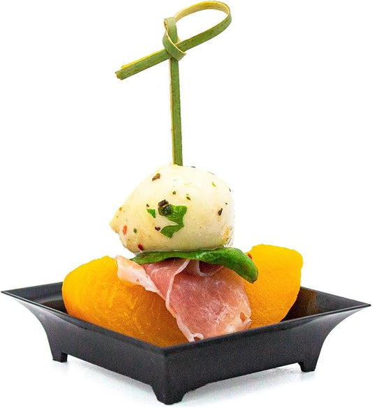 48 Pack Tiny Square Black Plastic Tray Mini Appetizer Plates for Party Mini Serving Tray Small Appetizer Serving Sauce Dish Black Disposable Dessert Plates for Events CMJJ