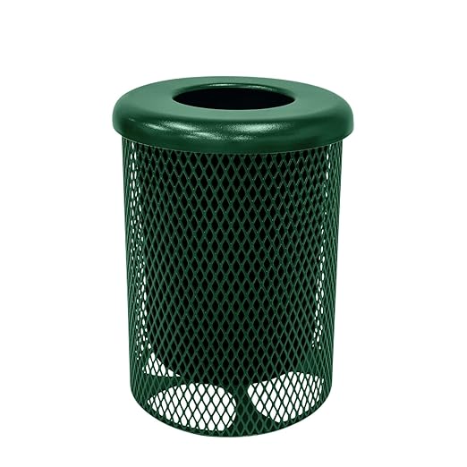 RFT-GRN Heavy Duty 32 Gallon Round Trash Receptacle, Liner Included, Green with Black Flat Top, Made in America