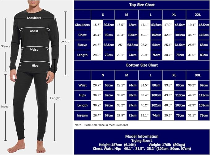 MERINNOVATION Merino Wool Base Layer Set for Men 100% Merino Wool Thermal Underwear Long Sleeve