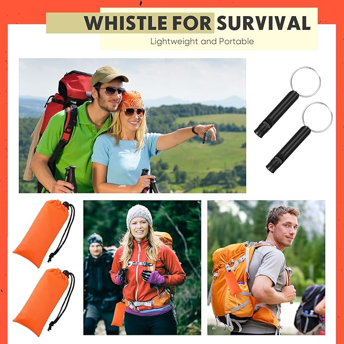 Qunclay 24 Set Emergency Sleeping Bag Survival Bivvy Sack Blanket with Whistles Lightweight Portable Thermal Survival Bag Thick with Hood Extension Nylon Stuff Sack for Camping Hiking Outdoor