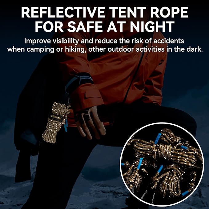 HIKEMAN Reflective Tent Rope Guyline - 4M Camping Guide Ropes,3mm Tent Guy Ropes Cord with Aluminum Tensioners Adjuster for Outdoor Camping Hiking Caravan Awning Tents (White, 3mm)