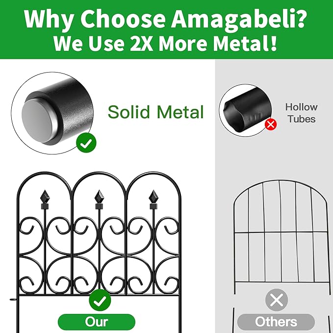 AMAGABELI GARDEN & HOME 5 Panels 32in(H)×10ft(L) Decorative Garden Fences and Borders for Dogs No Dig Rustproof Metal Fence Panels Garden Edging Border Animal Barrier Fencing for Flower Beds Black