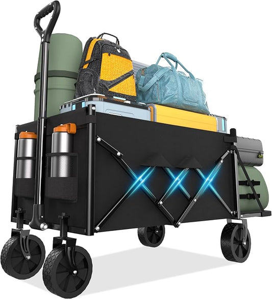 Lightweight Folding Wagon, Large Capacity Collapsible Grocery Cart on Big Wheels, Heavy Duty Foldable Shopping Carts, All-Terrain Outdoor Utility Carts for Camping, Sports, Garden, Beach, 4.5 Cu Ft