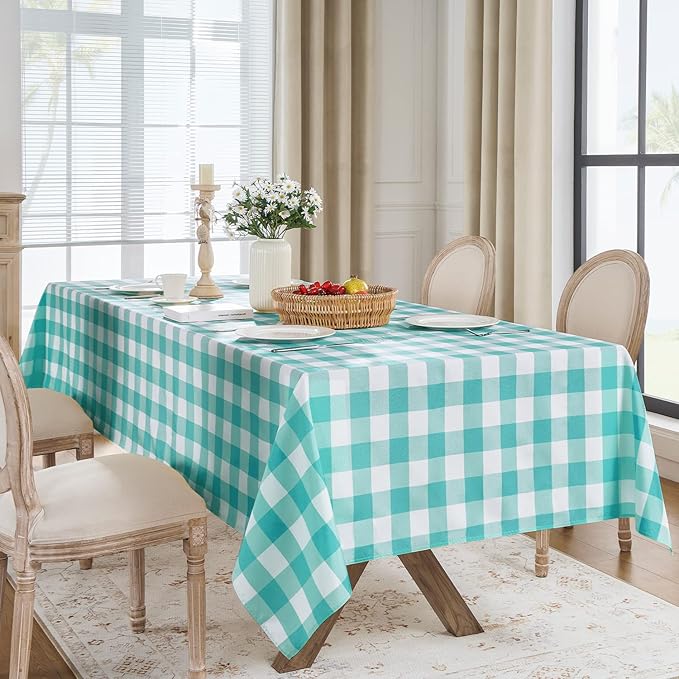Softalker Gingham Checkered Square Tablecloth - Waterproof Buffalo Plaid Table Cloth Stain Resistant Washable Table Cover for Picnic/Camping/Outdoor - Teal Blue, 54 x 54 Inch