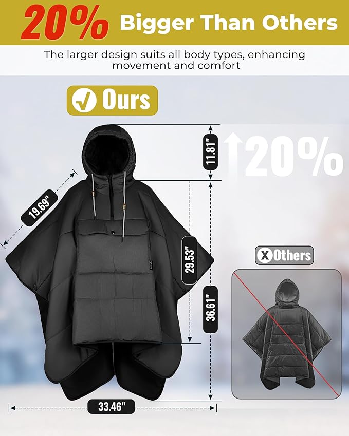 KingCamp Camping Wearable Hoodie Blanket Poncho Ultralight Sleeping Bag Adult, Outdoor Stadium Water-Repellent