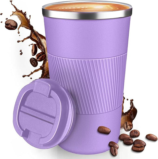 17OZ Travel Coffee Mug Insulated Coffee Cup with Spill Leak Proof Lid, Portable Stainless Steel Tumbler Reusable Hot and Cold Water Mug for Car, Daily, Camping- Purple