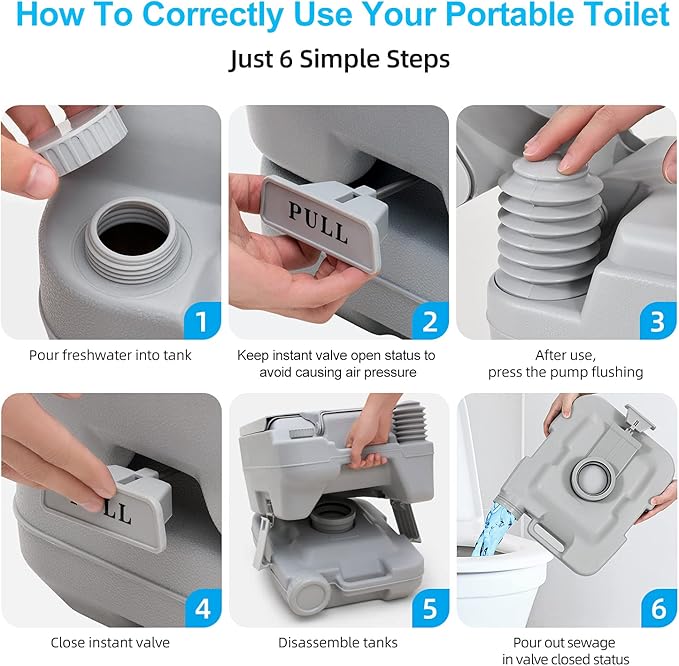 YITAHOME Portable Toilet 2.6 Gallon Camping RV Potty, Double Water Outlet, Press Flush Pump, for Travel, Boating, Hiking, Trips,Gray
