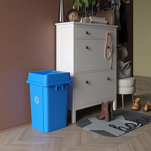 19 Gallon Blue Square Commercial Trash Garbage Can with Lid | Outdoor Office Restaurant School Kitchen