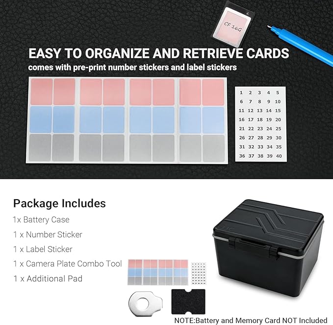 LP-E6 EN-EL15C NP-W235 FZ100 Camera Battery and Memory Card Case with Labels,DSLR SLR Battery Organizer Storage for 16 Micro SD 6 SD 3 CF Express Type A and 2 XQD/CF Cards,Water-Resistant & Shockproof