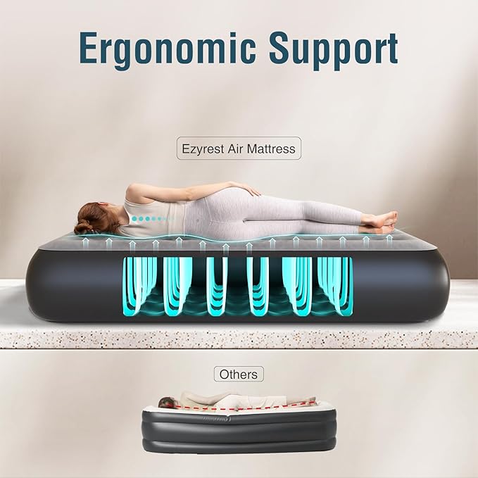 Twin Air Mattress Twin with Built in Pump 13" Double Height Inflatable Mattress with Soft Flocked Top & Carry Bag Adjustable Blow Up Mattress Portable Air Bed for Guest Indoor Travel-Black