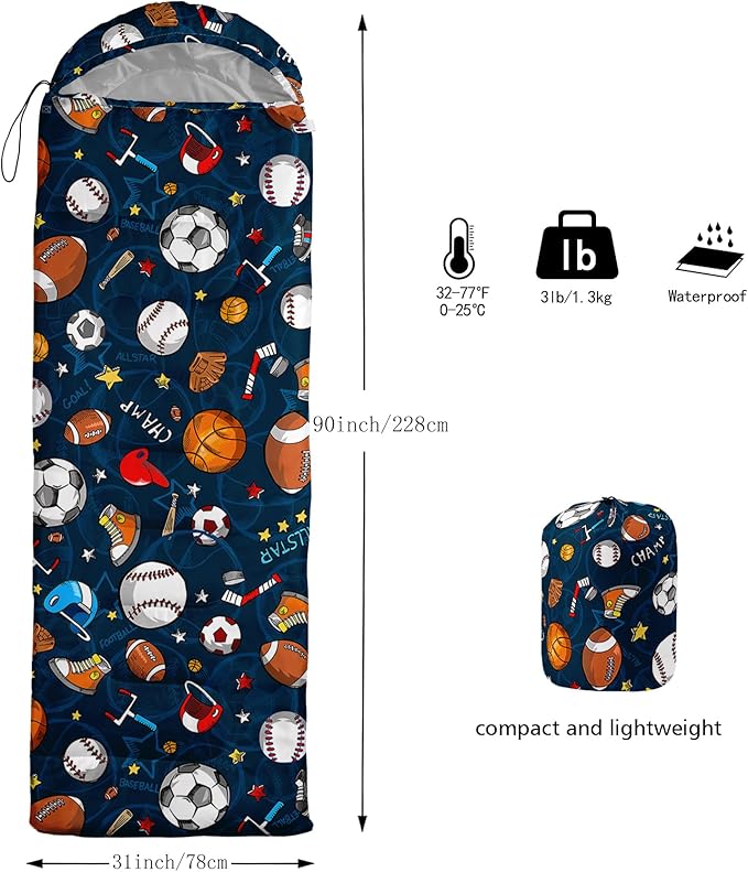 Axolotl Colorful Cats 3 Season Sleeping Bag for Kids, Girls, Teens - Warm and Cool Weather Pet Animal Theme, Waterproof Lightweight for Traveling, Outdoors Camping Equipment