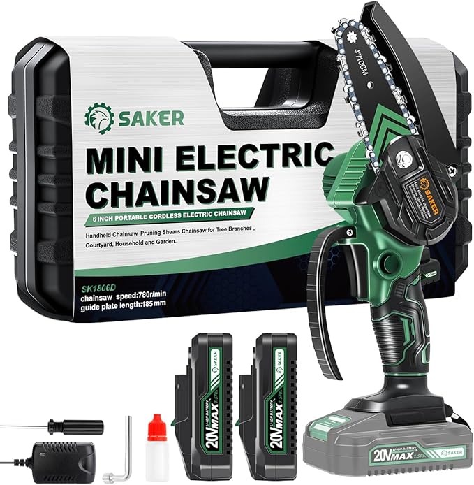 Saker Mini Chainsaw,2025 New Upgrade Electric Chainsaws,Portable Chain Saw Cordless Battery Powered,Small Handheld Chain Saws Pruning Shears Saw for Wood Tree Branches,Courtyard and Garden