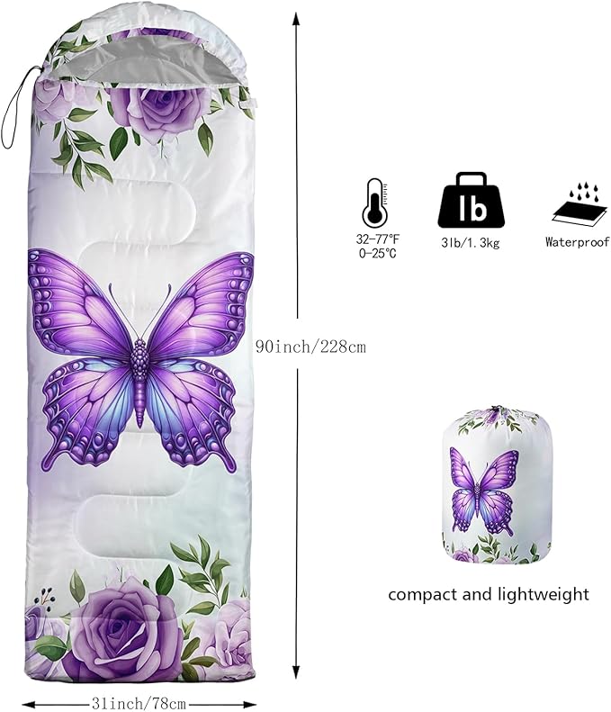 HOSIMA Dear Hunting Pattern Cold Weather Sleeping Bags for Adults,Black Light Weight Sleeping Bags for Kids Adults,WaterProof Sleeping Bags for Outdoors Hiking.