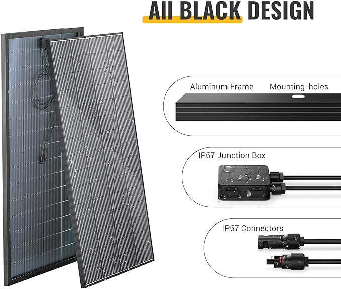 BougeRV Bifacial 600 Watts 12BB Solar Panel, 23% Efficiency All Black Design Monocrystalline Technology Work with 12 Volts Charger for RV Camping Home Boat Marine Off-Grid (BIFACIAL 2PCS 300W)