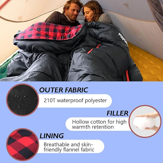 Flannel Sleeping Bag Cotton 0 Degree Cold Weather for Adults XXL Wearable Sleeping Bag 4 Seasons Waterproof with Compression Sack