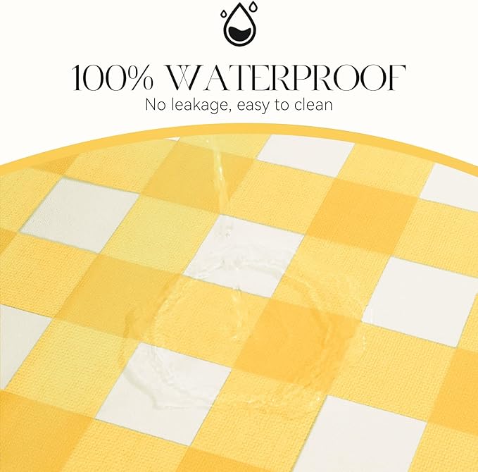 MOSAYT Rectangle Vinyl Tablecloth, 100% Waterproof Buffalo Gingham Plastic Table Cloth, Heavy Duty Wipeable Table Covers for Picnic, Outdoor, Camping - 54 x 54, Yellow