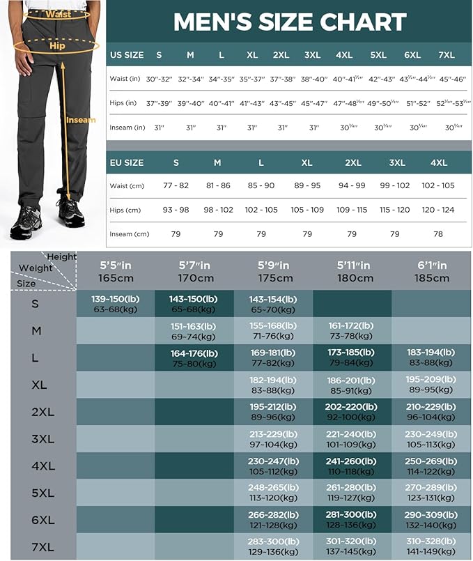 Wespornow Men's-Convertible-Hiking-Pants Quick Dry Lightweight Zip Off Breathable Cargo Pants for Outdoor, Fishing, Safari