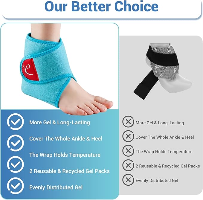 Comfytemp Ankle Ice Pack Wrap Brace for Swelling, Foot Pain Relief, 2 Gel Packs for Injuries Reusable, Hot Cold Compress for Plantar Fasciitis, Heel Spur, Achilles Tendonitis, Men Women Surgery Gift