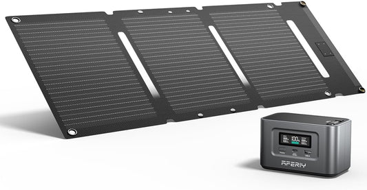AFERIY Portable Power Station and Solar Charger Bundle: 145W with 99.2Wh LiFePO4 Battery, 100W PD Cable, with 1pcs 30W Solar Panel for Camping, Travel, Outdoor Activities