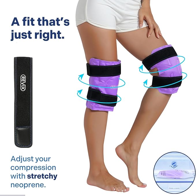 REVIX Reusable Knee Ice Pack Wrap for Post-Workout Recovery, Gel Ice Pack Knee with Cold Compression Therapy, Soft Plush Cover and Hands-Free Application, A Set of Two