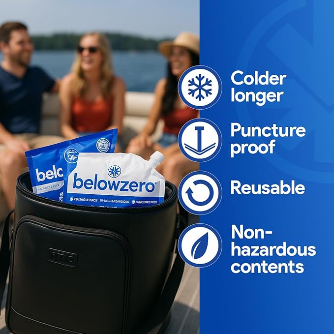 Below Zero Prefilled Reusable Ice Packs for Coolers | Long Lasting Freezer Ice Blocks for Camping, Lunch Bags & More | 48 Hour Cooler Ice Pack Technology