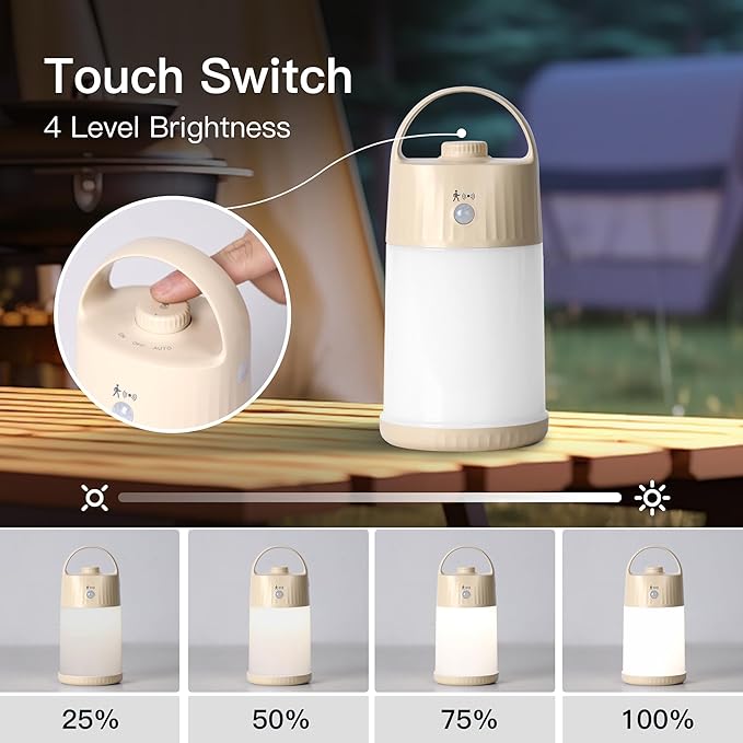 Upgraded Motion Sensor Night Light with 4 Adjustable Brightness Levels,Portable Rechargeable LED Lamp with PIR Motion Detection, 4000mAh Battery, Ideal for Bedroom, Closet, Camping (Apricot)