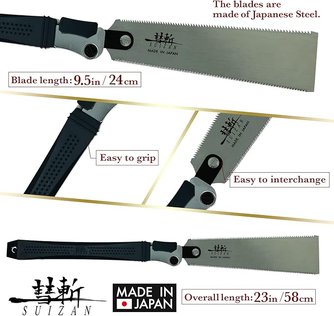 SUIZAN Folding Ryoba Double Edge Saw 9.5" - Professional Japanese Pullsaw Handsaw Woodworking Tools