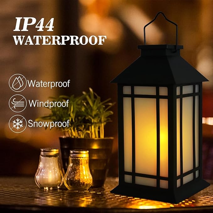 Solar Lantern Outdoor Garden Hanging Lights 11" Waterproof LED Vintage Flickering Flameless Lanterns for Patio, Table, Party, Garden, Yard, Lawn
