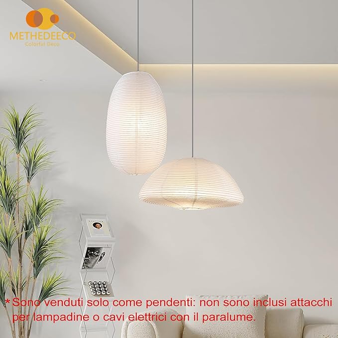 White Paper Lanterns 19+21inch 2PCS Large Rice Paper Lamp Shade Hanging Semicircular and Elliptical Pendant Light Shade Chinese Lantern for indoor bedroom,living room.gift for her