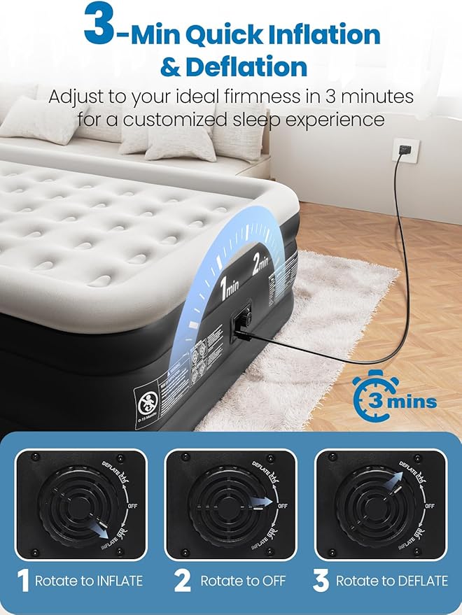 Queen Air Mattress with Built-in Pump, 18" Raised Comfort, 48Hr Leak-Proof Test, Upgraded Honeycomb Pillar Design, Supports 800 lbs, 3-Min Inflation-Inflatable Bed for Home Guests & Camping