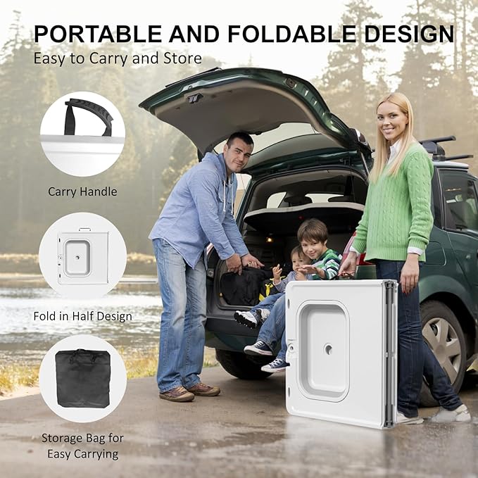 Folding Fish Cleaning Table with Sink, 50"x27" Bi-Folding Portable Camping Sink Station with Drain Hose, Trash Can, Gloves and Cleaning Kits, Foldable Outdoor Sink for Camping, Fishing, BBQ