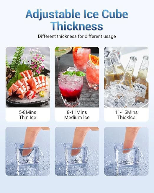 Commercial Ice Maker, 450Lbs/24H Under Counter Ice Maker Machine, 120Lbs Storage Bin, Adjustable Thickness Settings, Ideal for Home Bar Cafe Restaurants