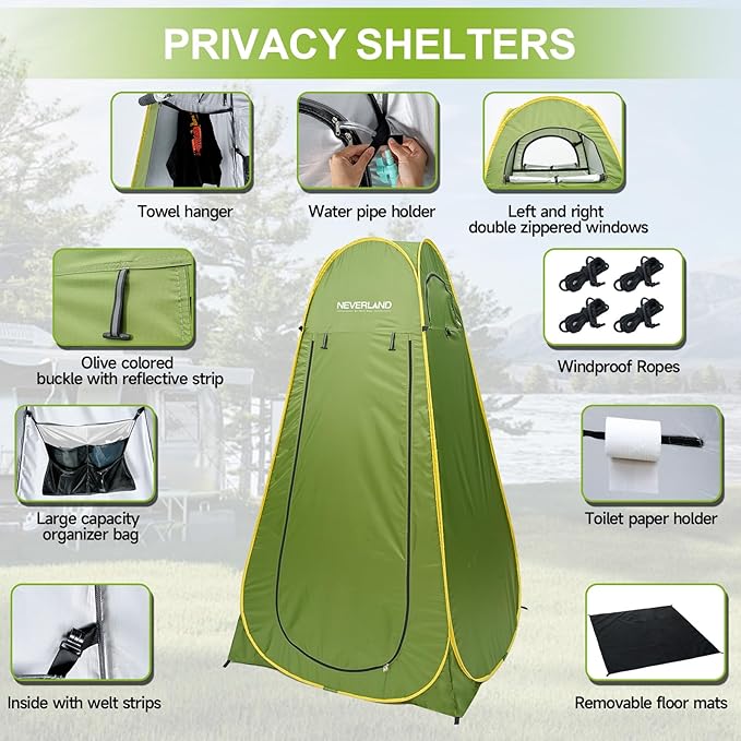 NEVERLAND Pop Up Privacy Shower Tent - Portable Changing Shower Tent, Dressing Room, Bathroom, Outdoor Rain Shelter for Camping, Hiking, Beach